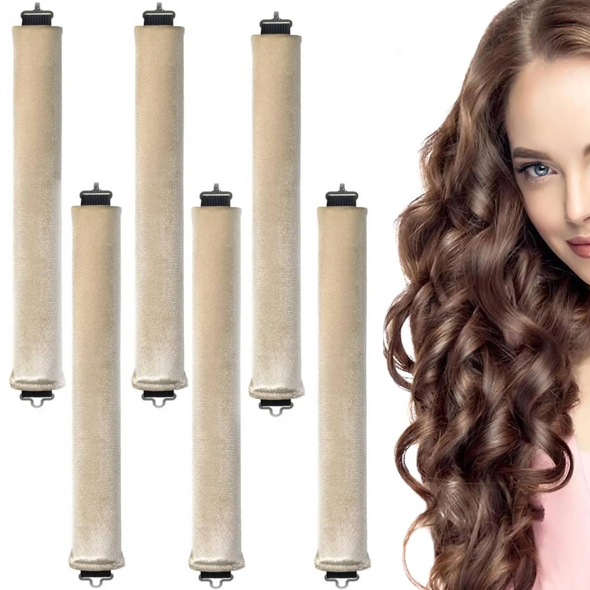 MAYCREATE 6PCS Heatless Hair Curlers Soft Satin Velvet No Heat Overnight Curling Rods with Hook, Flexible Blowout Styling Tools for Big Voluminous Curls, Comfortable All-Day Use, Beige MAYCREATE 6PCS Heatless Hair Curlers Soft Satin Velvet No Heat Overnight Curling Rods with Hook, Flexible Blowout Styling Tools for Big Voluminous Curls, Comfortable All-Day Use, Beige